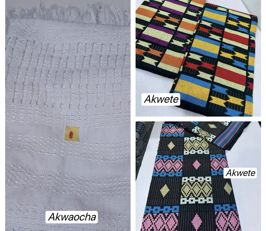 Figure 3: Indigenous Igbo Textiles: Akwaocha (hand-woven fabric), Akwete (hand-woven fabric)